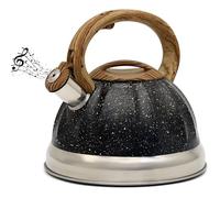 Belle Vous Tetera Negra 3L de Inducción con Silbato - Hervidor de Agua Silbante Vintage para Cocina de Gas o Induccion Vitroceramica Cocina o Camping - para Te Café e Infusiones