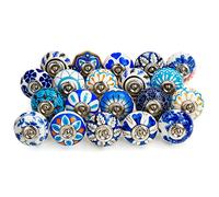BELLE VOUS Tiradores para Cajones Variados de Cerámica (Pack de 20) Incluye Piezas de Fijación - Mezcla de Pomos Vintage Multicolor para Alacena Cocina, Tocadores, Armario, Guardarropa y Gabinetes
