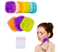 Belleaura - Almohadillas desmaquillantes faciales lavables y reutilizables, 7 toallitas de microfibra arcoíris + 1 bolsa de lavandería