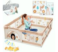 BELLEBEBE - Parque Infantil Bebe - 120x120 cm - Corralito Bebe con Alfombra Acolchada Plegable y 6 Agarraderas + 50 Bolas De Colores - Diseño de Animalitos del Bosque con Malla Transpirable