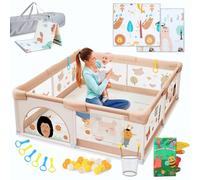 BELLEBEBE - Parque Infantil Bebe - 120x120cm - Corralito bebe con Alfombra Acolchada Plegable + 50 Bolas + Canasta de Juego + Libro Bebe Sensorial de Tela y 6 Agarraderas - Diseño animales del bosque