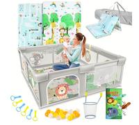 BELLEBEBE - Parque Infantil Bebe - 120x180 cm - Corralito bebe con Alfombra Acolchada Plegable + 50 Bolas + Canasta de Juego + Libro Bebe Sensorial de Tela y 6 Agarraderas -Diseño animales de la selva