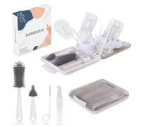BELLEBEBE Set Escurre Biberones con Limpia Biberones - 6 en 1 Kit Cepillo Limpia con Escurre Plegable - Portátil - Transportable - Regalo para Bebé - SIN BPA - Blanco