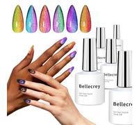 BELLECREY Juego de 6 esmaltes de uñas de gel con efecto de vidrio brillante de ojo de gato, holográfico láser Galaxy Magnent, kit de uñas de gel 9D ojo de gato para arte de uñas para belleza