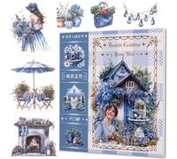 BelleFlair 50 Hoja de Pegatinas para Journaling, Stickers para Diario Chatarra, Stickers Washi de Flores, Set Estético Azul para Adultos, Set de Stickers de Jardín Vintage (Azul)