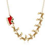 BelleFlair Collar Navideño para Mujer Color Dorado con Colgante de Renos y Trineo, joyería festiva como accesorios de Navidad, regalo de joyería para mujeres en Navidad