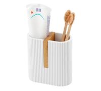 BelleFlair Soporte para Cepillos de Dientes Blanco Mate con Separador de Bambú, Estilo Minimalista Vaso Dentífrico Acanalado, Organizador de Baño para Cepillos de Dientes Eléctricos, para Diseño
