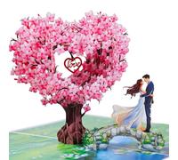 BelleFlair Tarjetas de Aniversario 3D Pop-Up Tarjeta de Boda, Regalo de Compromiso, Flor de Cerezo 3D, Puente con Pareja, Regalo Ideal para Boda Día de San Valentín Día de la Madre (15 X 20 Cm)