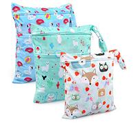 BelleStyle Bolsa de Pañales, 3 Pcs Reutilizable Wetbag, Impermeable Lavable con 2 Cremallera para Mamá de Bebé, Transpirable Organizador de Maquillaje de Colgar, Viajes, Playa, Piscina, Gym (Azul)
