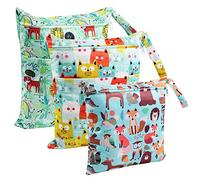 BelleStyle Bolsa de Pañales, 3 Pcs Reutilizable Wetbag, Impermeable Lavable con 2 Cremallera para Mamá de Bebé, Transpirable Organizador de Maquillaje de Colgar, Viajes, Playa, Piscina, Gym (Verde)