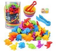 BelleStyle Montessori Juguete Educativo, Contar con los Dinosaurio 58 Piezas Juego de Combinación de Color con Vasos Apilables, para Niños de 3 4 5 6 años