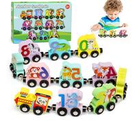BelleStyle Tren Magnetico Juguete Madera Montessori 2 Años, Animales Juegos de Trenes de Madera con Números Aprendizaje Temprano Juguetes Educativos Regalos para Niños Niñas 1 2 3 4 Años