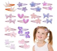 BelleVive 12 pares de horquillas para niños, horquillas y pinzas en forma de corona y mariposa, accesorios de metal a presión, accesorio brillante para el cabello de niñas pequeñas