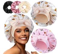 BelleVive 2+3 gorros grandes de satén con gomas para el pelo para mujer, gorro para dormir, atar trenzas y pelo rizado, gorro antideslizante y transpirable, gorro de noche para mujer