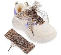 BelleVive 2 piezas cordones anchos con estampado de leopardo cordones de cinta de satén cordones planos suaves de repuesto para zapatillas de deporte y calzado casual, marrón 130cm