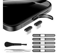 BelleVive 2 Tapones de Polvo USB-C de Metal, 5 Redes para Auriculares, Protector de Polvo de Altavoz para iPhone 16/15/16 Pro MAX, Negro