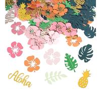 BelleVive 200 piezas de confeti decorativo de mesa estilo Hawaii para fiesta Aloha hojas de palma flores piña verano fiesta en la playa boda temática tropical verano playa decoración de mesa