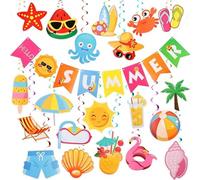 BelleVive 21 piezas de decoración para fiesta de verano, decoración de fiesta en la piscina, pancarta 'Hello Summer', piscina, playa, corrientes colgantes, decoración para casa, oficina, escuela,
