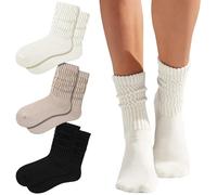 BelleVive 3 pares de calcetines redondos para mujer, calcetines deportivos de algodón acolchado, calcetines slouch retro, calcetines de canalé a media pantorrilla, calcetines slouchy de estética