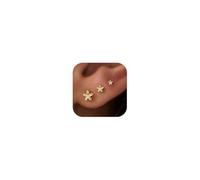 BelleVive 3 pares de pendientes pequeños con parte trasera plana para mujeres, oro de 14 quilates, hipoalergénicos, pequeños pendientes de rosca con parte trasera plana, uso diario, regalo de