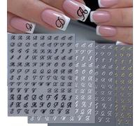 BelleVive 4 hojas de pegatinas de uñas con letras inglesas retro para decoración de uñas 3D, pegatinas personalizadas para manicura