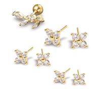 BelleVive 4 Pares De Pendientes De Tacha Bañados En Oro De 14K Para Mujeres, Juego De Pendientes Hipoalergénicos De Acero Inoxidable Para Cartílago Y Tragus Para Múltiples Perforaciones,