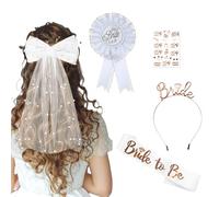 BelleVive 5 Accesorios JGA para Damas Velo Despedida de Soltera blanco Banda Bride to Be, Pegatina JGA, Decoración JGA Mujeres para Despedida de Soltera, Fiesta de Novia y Fotografía de Boda