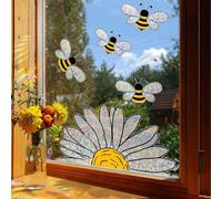 BelleVive 5 pegatinas para ventana de primavera y verano, abejas y girasoles, pegatinas de doble cara para ventana, pegatinas brillantes para ventana en forma de prisma arco iris