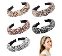 BelleVive 5 piezas de diademas anudadas para mujeres y niñas, diadema beige y marrón con estampado de leopardo, cintas para el cabello a la moda para cabello grueso y fino de dama, diadema ancha con