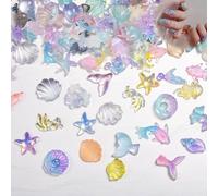 BelleVive 50 piezas de encantos de uñas de la serie oceánica, resina 3D, accesorios de arte de uñas para uñas acrílicas, conchas, estrellas de mar, gemas y encantos para mujeres, verano, decoración