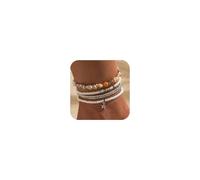 BelleVive 5er Set Pulseras de Tobillo de Perlas, Pulsera de Tobillo Ajustable Boho de Oro con Concha, Joyas de Pie con Concha, Perlas, Estrella de Mar para Playa de Hawaii, Regalos de Moda de Verano