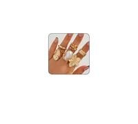 BelleVive 6 piezas de anillos gruesos dorados para mujeres, anillos de flores resistentes al deslustre para mujeres, conjuntos de anillos abiertos apilables, joyería de declaración vintage para