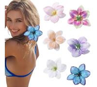 BelleVive 6 piezas de pinzas para el cabello con flores hawaianas para mujeres, pinzas de lirios para cabello fino, tocado con flores grandes artificiales para verano, primavera, vacaciones, playa