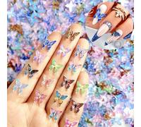 BelleVive 60 piezas de adornos de uñas con mariposas, uñas de mariposa, cristales, mariposas de primavera y verano, uñas de resina, adornos de gemas, mariposas 3D coloridas