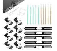 BelleVive 8 Piezas Tapones Protectores de Polvo, Accesorios para Teléfono para iPhone 16 15 Plus/Pro MAX, Tapas USB-C, Limpiador de Puertos USB-C, Cubierta de Altavoz de Teléfono, con Kit de