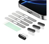 BelleVive 8er-Pack USB-C Protectores contra Polvo, Cubiertas para Puerto de Carga Tipo C, Rejilla de Altavoz para Auriculares, Cubierta Adhesiva a Prueba de Polvo, para iPhone 16/iPhone 15, Plata