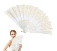 BelleVive Abanico Plegable, Abanico Chino de Mano, Abanico de Mano para Mujeres, Plegable, Grande, Hecho a Mano, portátil para el Verano, Danza, Cosplay, Fiesta, Boda, Baile de Iglesia (Blanco)