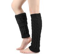 BelleVive Calentadores de piernas con forro polar de invierno para mujer, calcetines largos de punto cálido, cubierta de botas diarias, negro, L