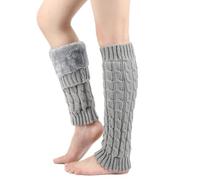 BelleVive Calentadores de piernas de invierno con forro polar para mujer, calentadores largos de punto para las piernas con forro polar para patinar, para uso diario, botas para hombre y mujer, gris,