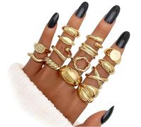 BelleVive Conjunto de 14 piezas de anillos gruesos dorados para mujeres, cúpula gruesa, anillos abiertos apilables, joyería minimalista y delicada de tendencia para