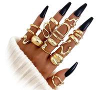 BelleVive juego de 15 anillos gruesos de oro para mujeres, chapado en oro de 14 quilates, cúpula gruesa, anillos abiertos apilables, joyería de regalo minimalista y moderna, dorado