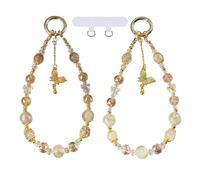 BelleVive Juego de 2 correas con encanto de perlas, pulsera de cristal, correa de muñeca antiextravio, colgante, cuerda colgante, lindo llavero para teléfono, accesorio de funda para cámara, cartera