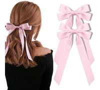 BelleVive Juego de 2 lazos para el pelo de satén sedoso, pinzas para coleta, pinzas para coleta, accesorios para el pelo para mujeres, niñas, niños pequeños, adolescentes, color rosa