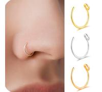 BelleVive Juego de 3 anillos falsos para la nariz, acero de titanio de 18 quilates, para mujer, sin necesidad de perforación, calibre 22, 7 mm, falso aro para la nariz, 3 colores