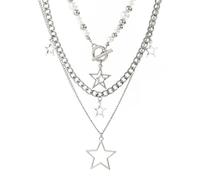 BelleVive Juego de 3 collares de plata de estrella Y2k, grunge multi collar kawaii, mordaza estética, gótico vintage emo