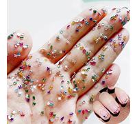 BelleVive Juego de 3000 colgantes de uñas de colores, cristales 3D para uñas francesas, gemas de uñas multicolores, varias formas de cristal, mini colgantes de uñas con purpurina en forma de corazón