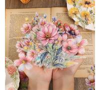 BelleVive Juego de 60 pegatinas de flores de acuarela, resistentes al agua, transparentes, pegatinas de flores botánicas para diario, scrapbooking, diario, collage, ordenador portátil, manualidades de