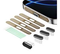 BelleVive Juego de 8 Tapones Antipolvo USB-C, Cubiertas para Puerto de Carga Tipo C, Rejilla para Altavoces, Cubiertas Adhesivas Antipolvo, para iPhone 16/iPhone 15, Titanio Natural