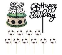 BelleVive Juego de decoración para Pastel de fútbol de 11 Piezas, Feliz Cumpleaños de fútbol, decoración de Fiesta en Blanco y Negro, Decoraciones para Pastel para niños, Decoraciones de cumpleaños