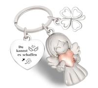 BelleVive Llavero de ángel de la Guarda Amuleto de la Suerte Colgante ángel con Corazones y trébol Adecuado para Examen o Coche como Regalo para Mujer Amiga colega Vintage